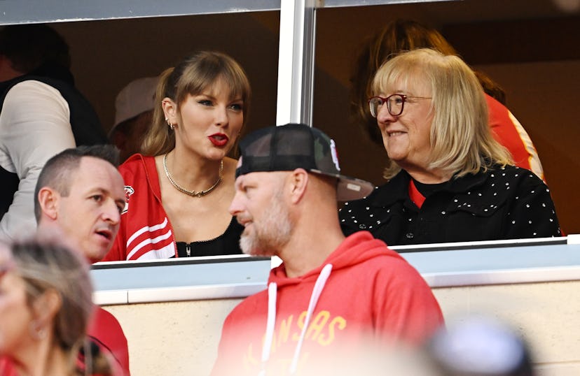 Taylor Swift and Donna Kelce, mother of Chiefs tight end Travis Kelce, watch the Kansas City Chiefs ...