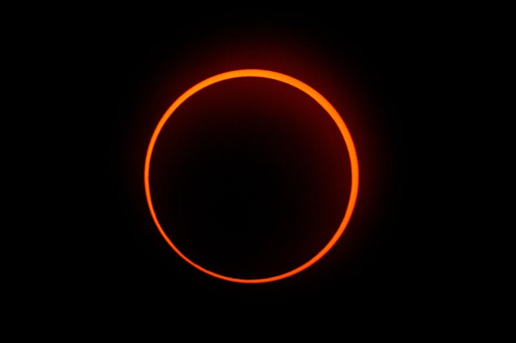 TOPSHOT - The "Ring of Fire" effect caused during the annular solar eclipse is seen from Penonome, P...