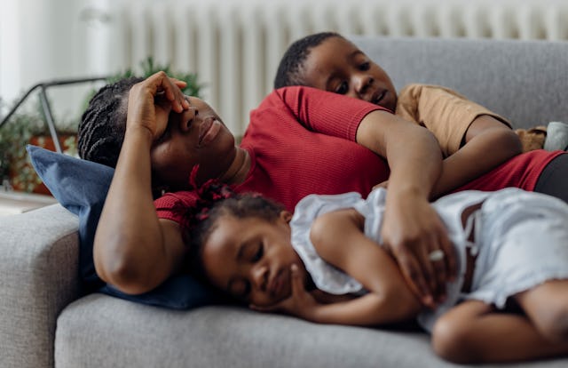 A mom who is too tired to go out or have entertain family in her home.