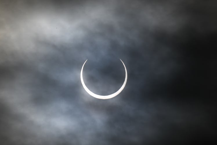 NEVADA, USA - OCTOBER 14: Solar Eclipse is seen as the weather cloudy in Winnemucca, Nevada, United ...