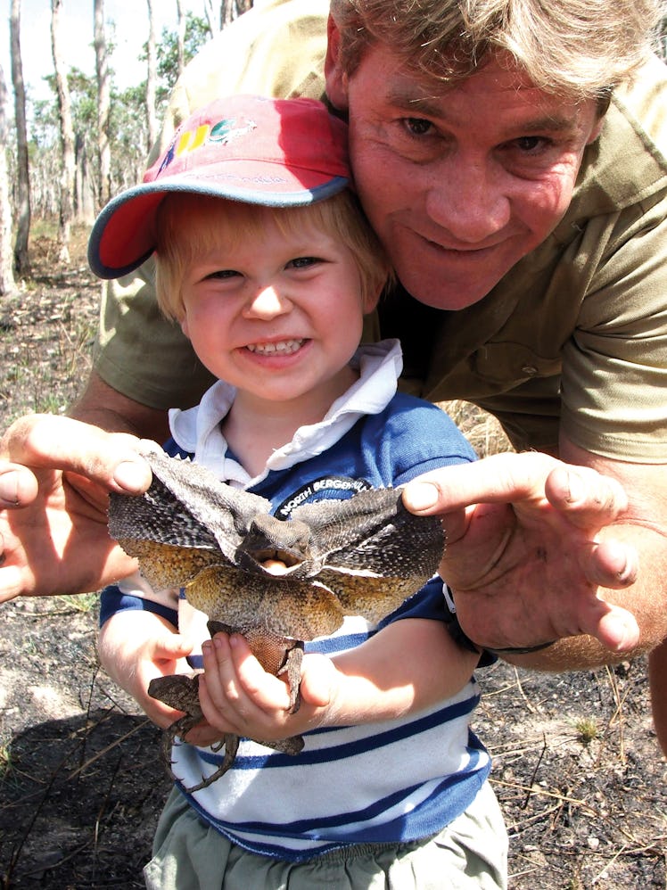 BEERWAH, AUSTRALIA - AUGUST 02: Steve Irwin poses with his son Bob at Australia Zoo August 2, 2006 i...