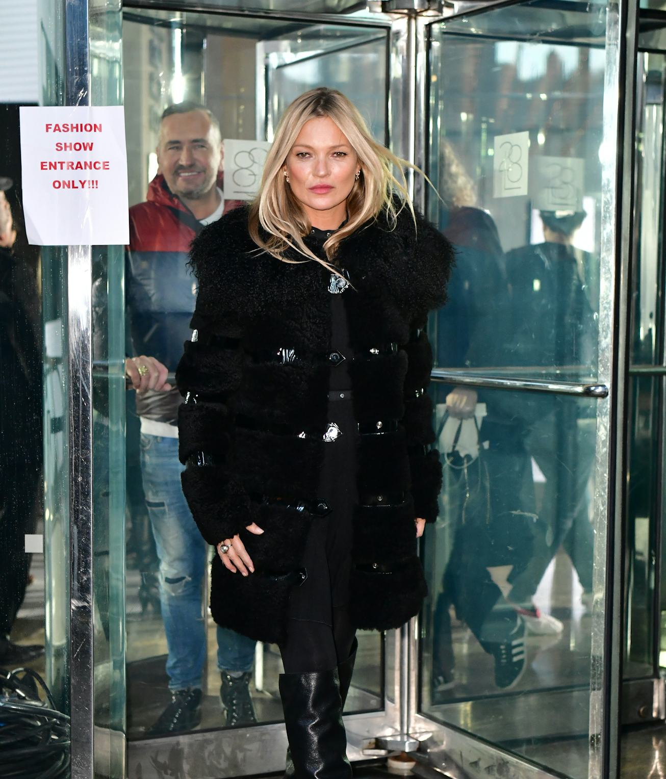 NEW YORK, NY - FEBRUARY 09: Kate Moss leaves Longchamp Fashion Show at 28 Liberty Street during New...