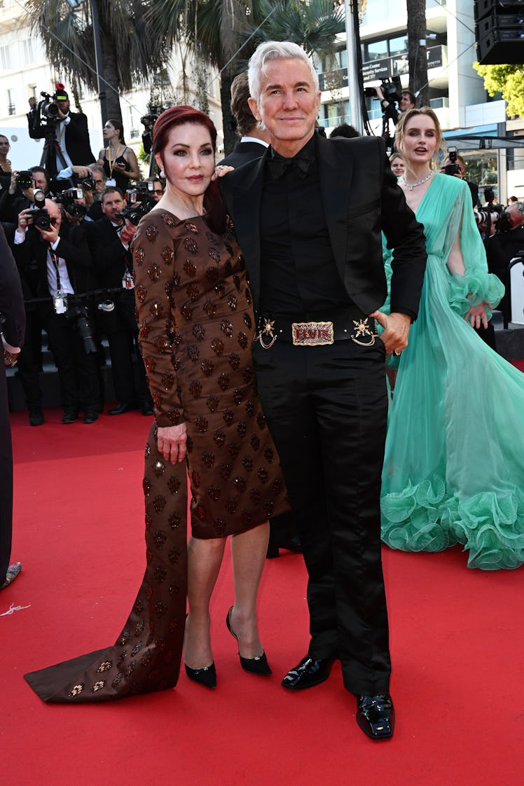 Priscilla Presley and Baz Luhrmann attend the screening of "Elvis" during the 75th annual Cannes fil...