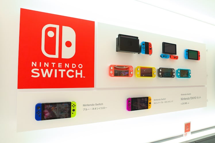 Nintendo Switch video game console on display inside Nintendo Tokyo store in Shibuya.