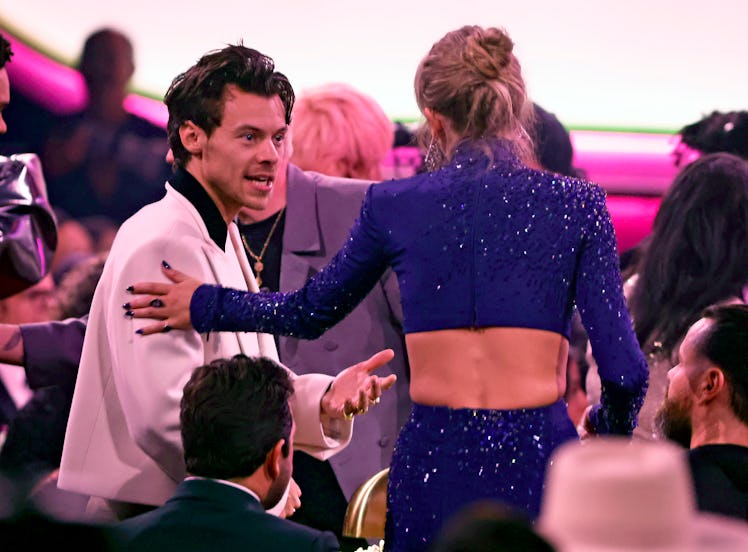  Harry Styles and Taylor Swift speak during the 2023 Grammys