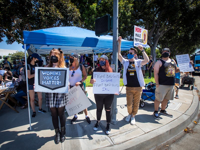 Irvine, CA - July 28: Several hundred Activision Blizzard employees stage a walkout which they say i...