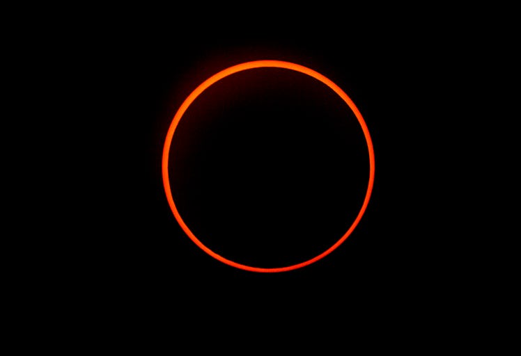 The "Ring of Fire" effect caused during the annular solar eclipse is seen from Penonome, Panama, on ...