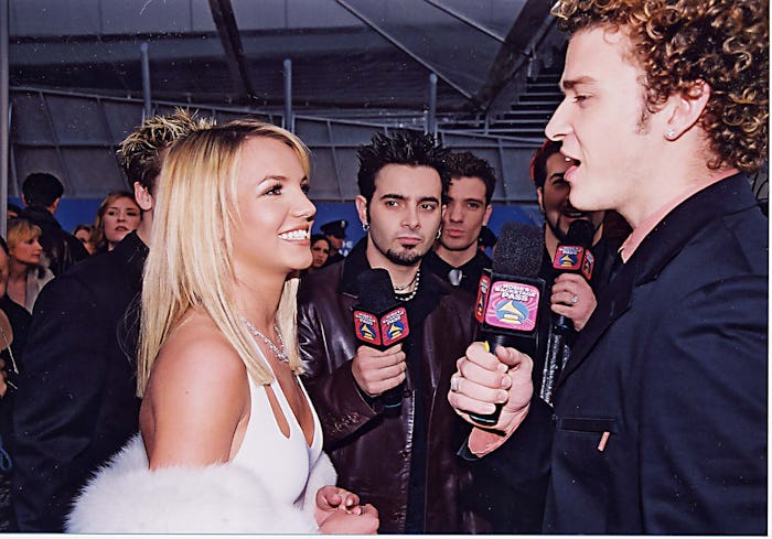 Britney Spears, Chris Kirkpatrick & Justin Timberlake   (Photo by Jeff Kravitz/FilmMagic)