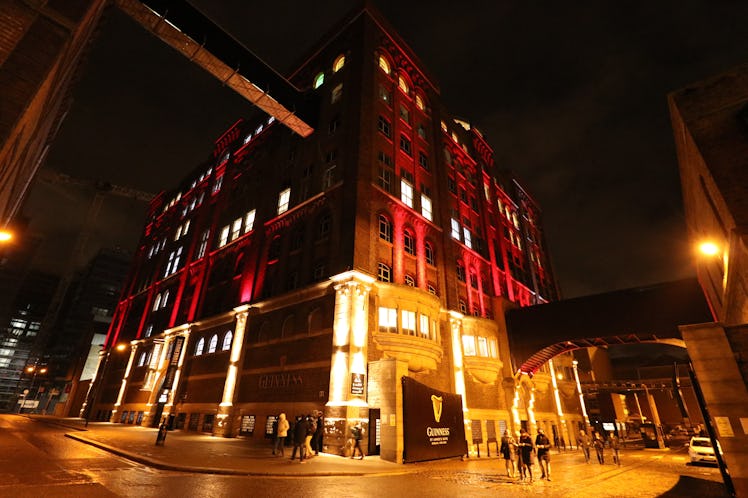 This photo taken on Jan. 22, 2023 shows the Guinness Storehouse lit up in red to celebrate the Chine...