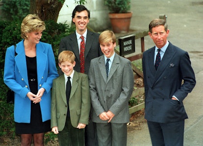 The Prince and Princess of Wales and their sons Prince William and Prince Harry in good humour as th...