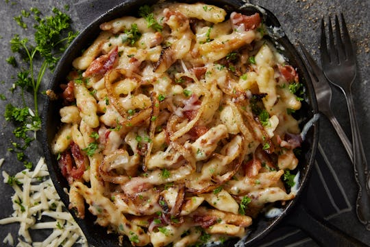 German Cheesy Fried Hand Made Spaetzle with Bacon and Emmental Cheese