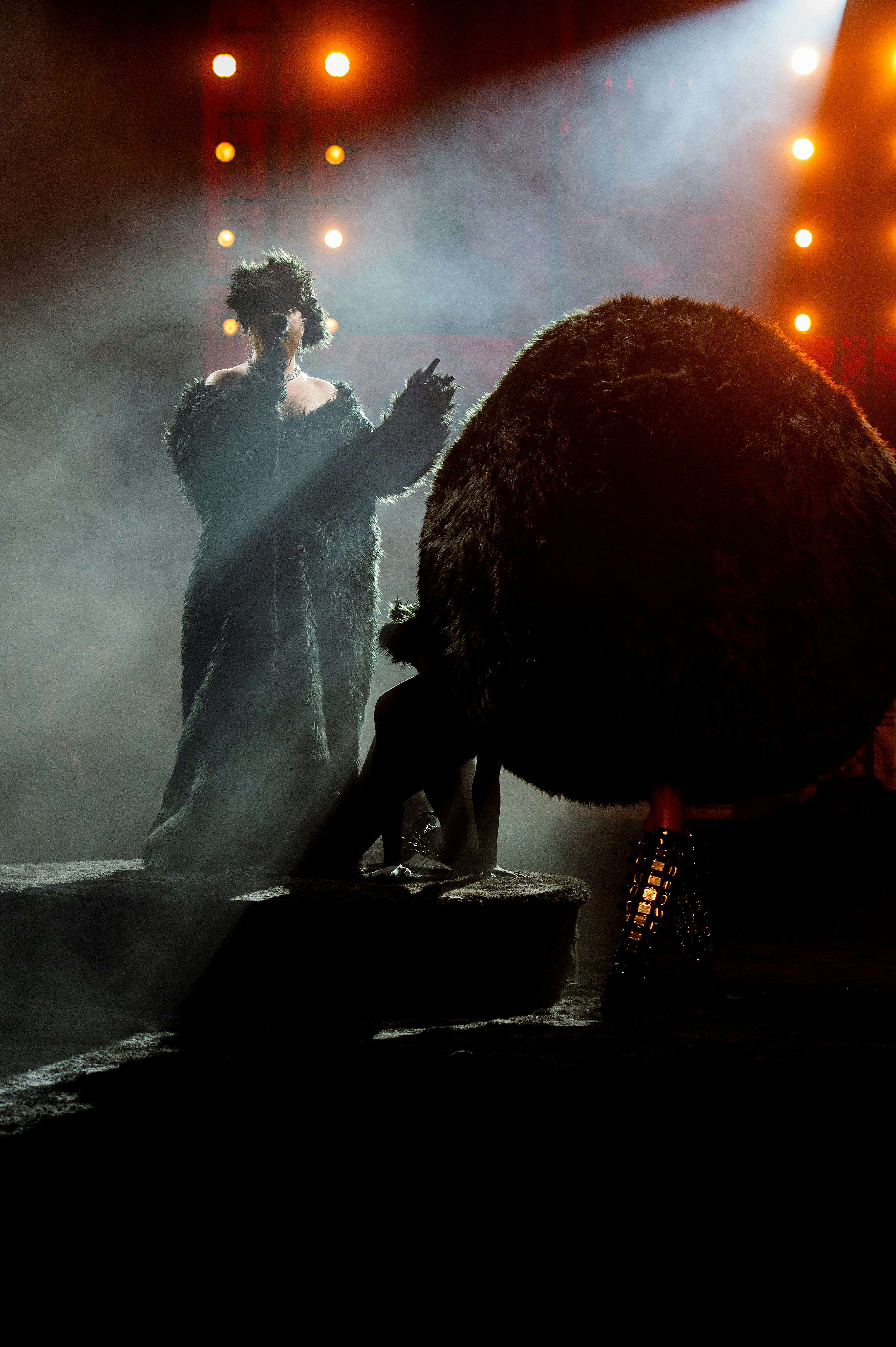 Sam Smith and a dancer perform during the Christian Cowan Womenswear Spring/Summer 2024 show.