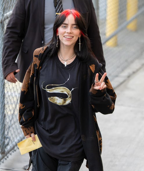 Billie Eilish, who just revealed a back tattoo, is seen at "Jimmy Kimmel Live" on October 10, 2023.