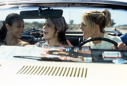 Zoe Saldana, Taryn Manning, and Britney Spears riding in car in a scene from the film 'Crossroads', ...