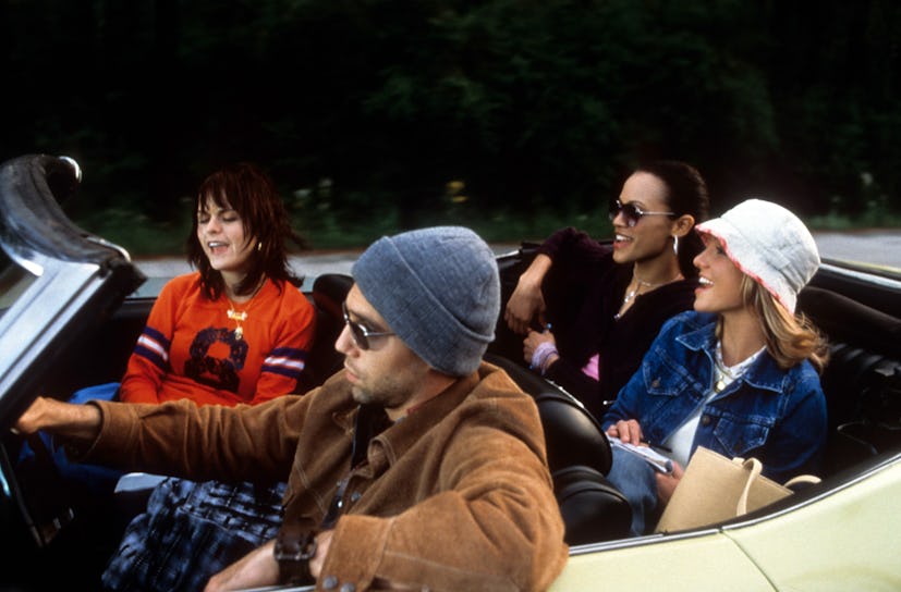Taryn Manning, Anson Mount, Zoe Saldana, and Britney Spears driving in car in a scene from the film ...
