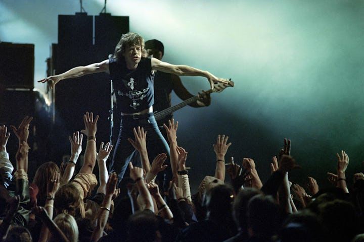 The Rolling Stones lead singer Mick Jagger performs on September 8, 1994 at the 11th annual MTV Vide...