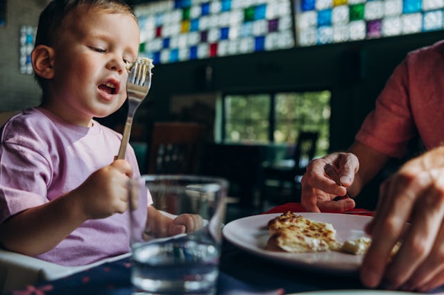 family dad and son have lunch in a georgian restaurant
