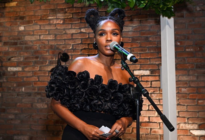 LOS ANGELES, CALIFORNIA - OCTOBER 24: Janelle Monáe speaks during Support + Feed's 2023 fall fundrai...