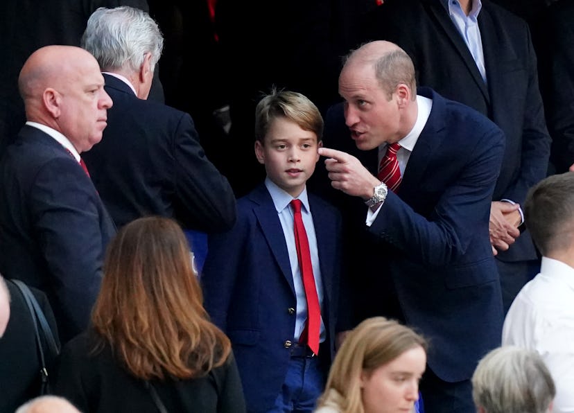 The Prince of Wales and his son Prince George in the stands before the Rugby World Cup 2023 quarter …