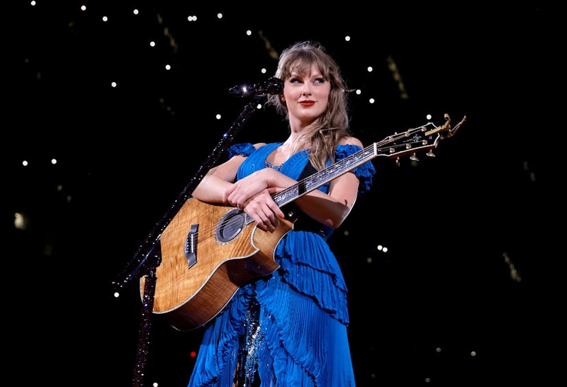 Taylor Swift performs during "The Eras Tour" at SoFi Stadium on August 09, 2023 in Inglewood, Califo...