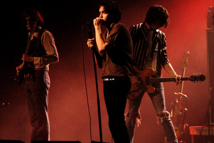 NEW YORK - OCTOBER 29: (AUSTRALIA OUT UNTIL NOVEMBER 15, 2003) Nikolai Fraiture, Nick Valensi and ...