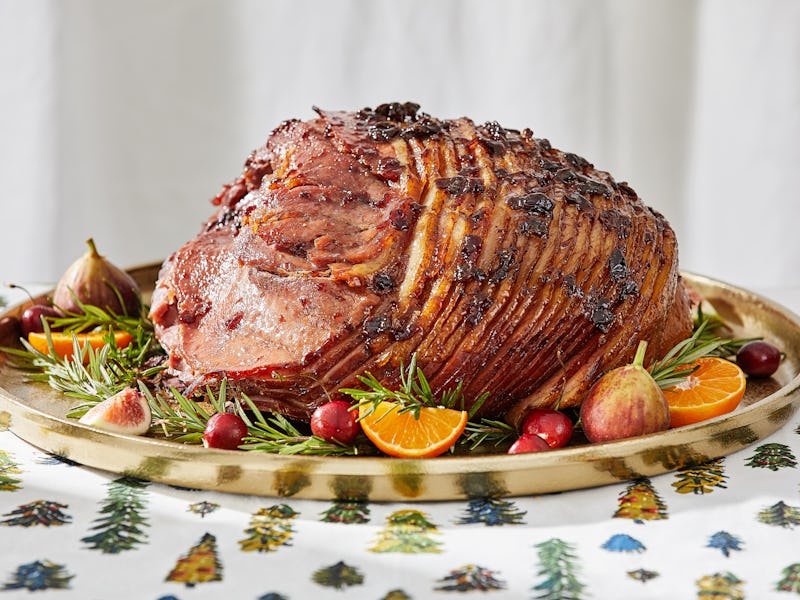 WASHINGTON, DC - DEC 05 : Christmas. Glazed spiral ham (Port-cherry glaze with star anise). Photogra...