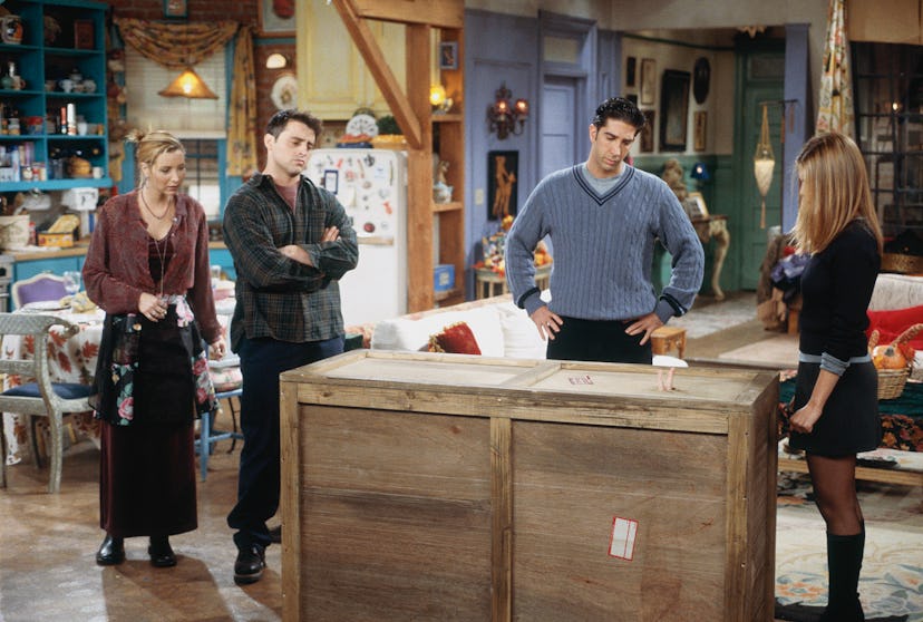A scene from the episode “The One With Chandler in a Box” with Lisa Kudrow as Phoebe Buffay, Matt Le…