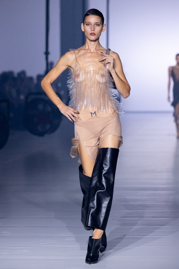 A model walks the runway during the Mugler Womenswear Spring/Summer 2024 show as part of Paris Fashi...