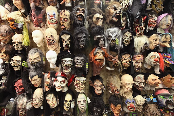 CHICAGO, IL - OCTOBER 28:  Halloween masks are offered for sale at Fantasy Costumes on October 28, 2...