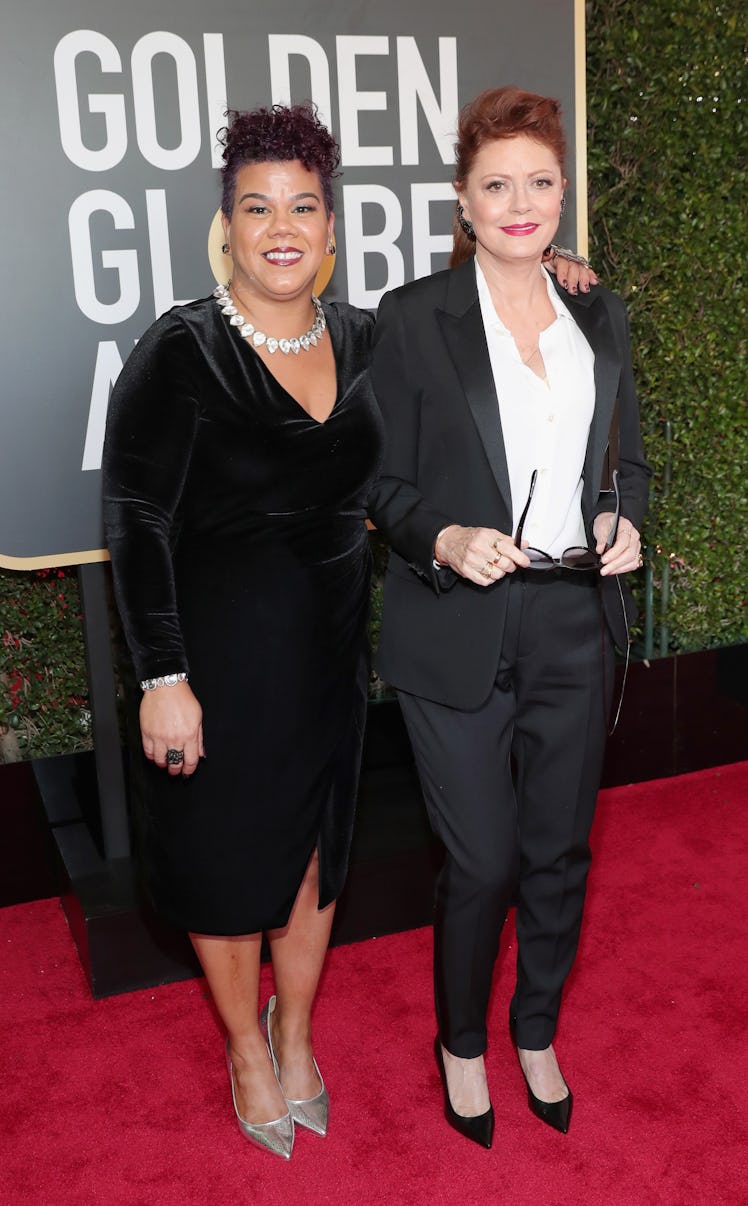 Activist Rosa Clemente (L) and Susan Sarandon arrive to the 75th Annual Golden Globe Awards held at ...