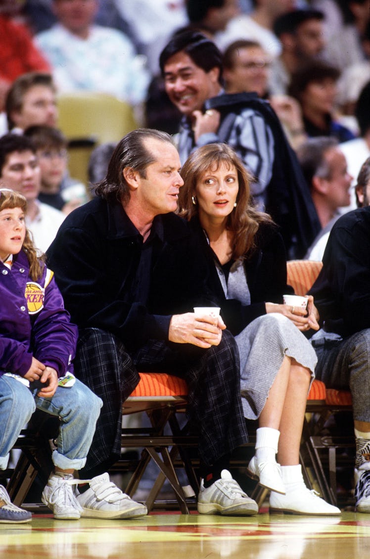 Actors Jack Nicholson, left, and Susan Sarandon attend a Los Angeles Lakers basketball game in the l...