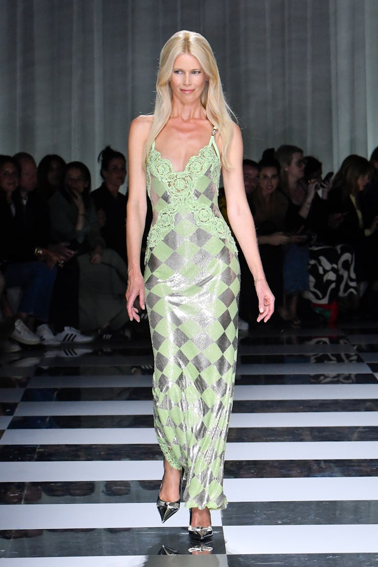 Claudia Schiffer walks the runway during the Versace Ready to Wear Spring/Summer 2024 fashion show