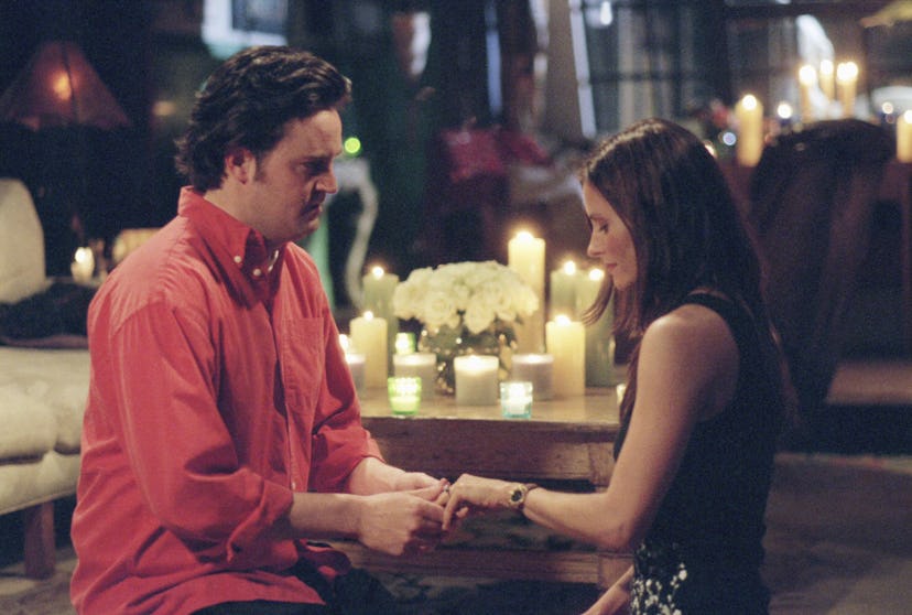 The Friends episode "The One With The Proposal Part II" with Matthew Perry as Chandler Bing and Cour...