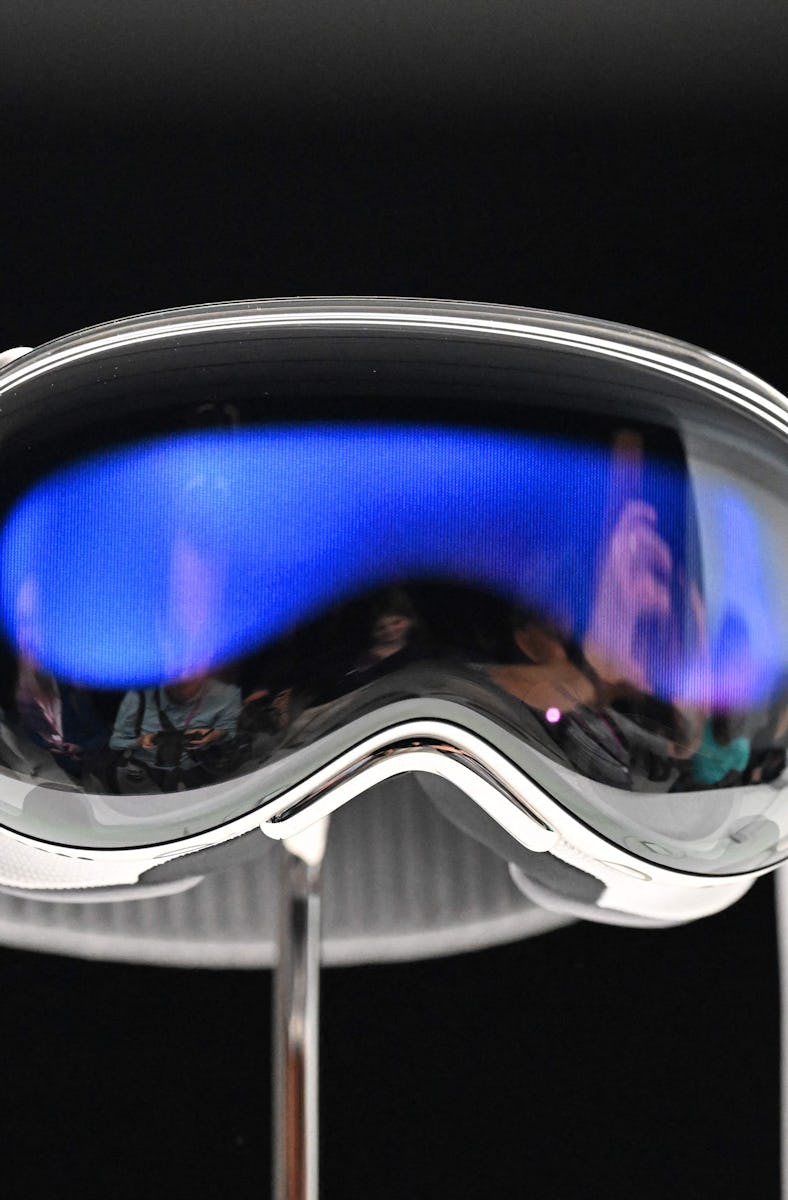 Apple's new Vision Pro virtual reality headset is displayed during Apple's Worldwide Developers Conf...