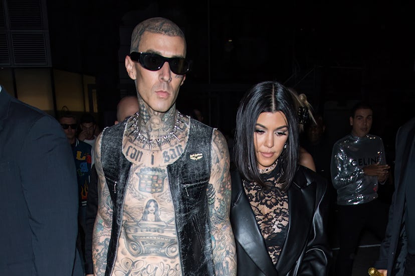 NEW YORK, NEW YORK - SEPTEMBER 13: Travis Barker and Kourtney Kardashian are seen leaving the Boohoo...