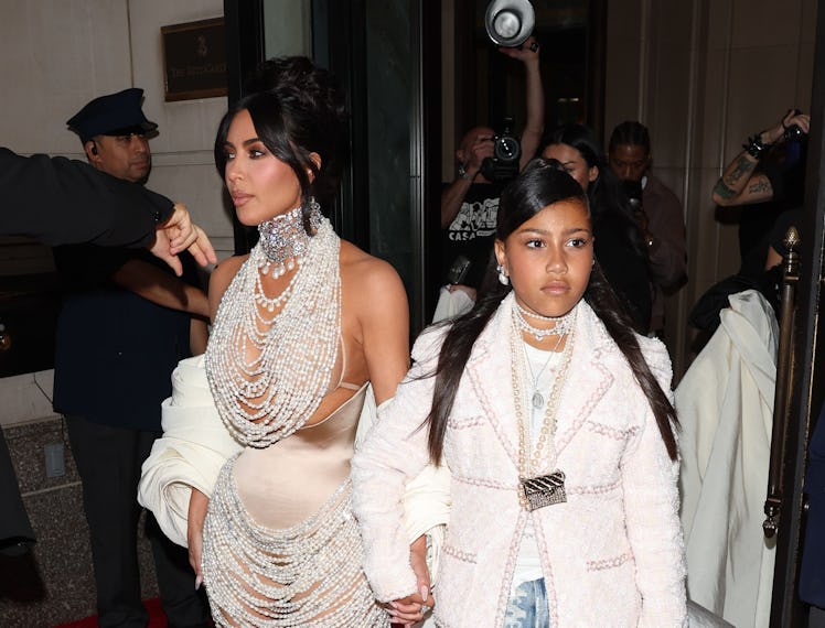 Kim Kardashian and North West are seen leaving the Ritz Hotel on May 01, 2023 in New York City.