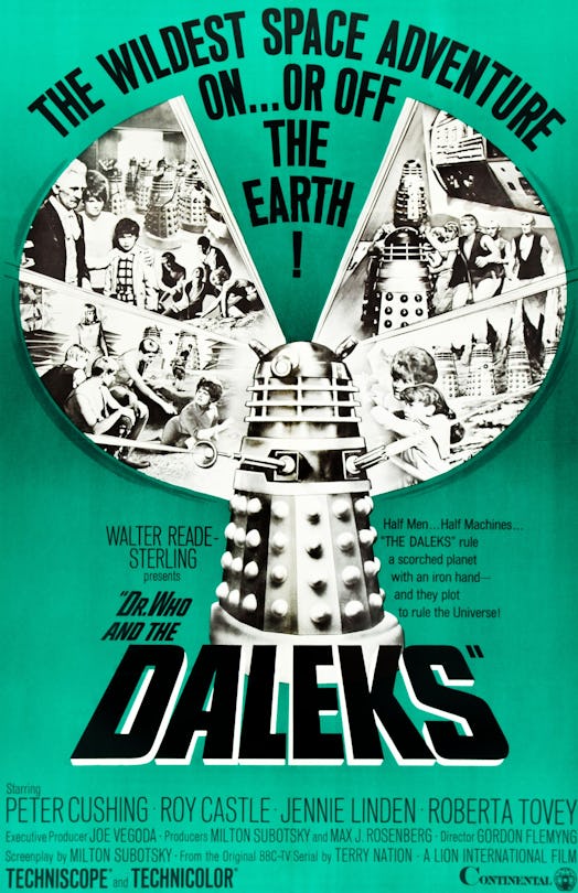 Dr. Who And The Daleks, poster, top l-r: Peter Cushing, Jennie Linden, Roberta Tovey on poster art, ...