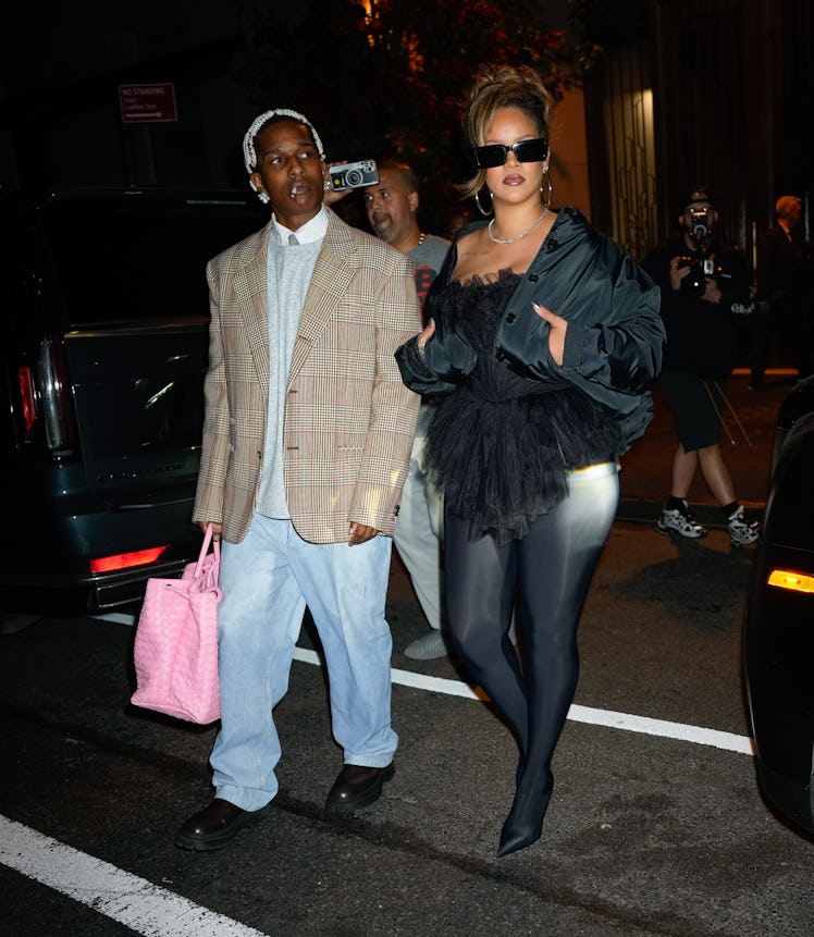 ASAP Rocky and Rihanna go to Carbone for his 34th birthday on October 04, 2023 in New York City. 