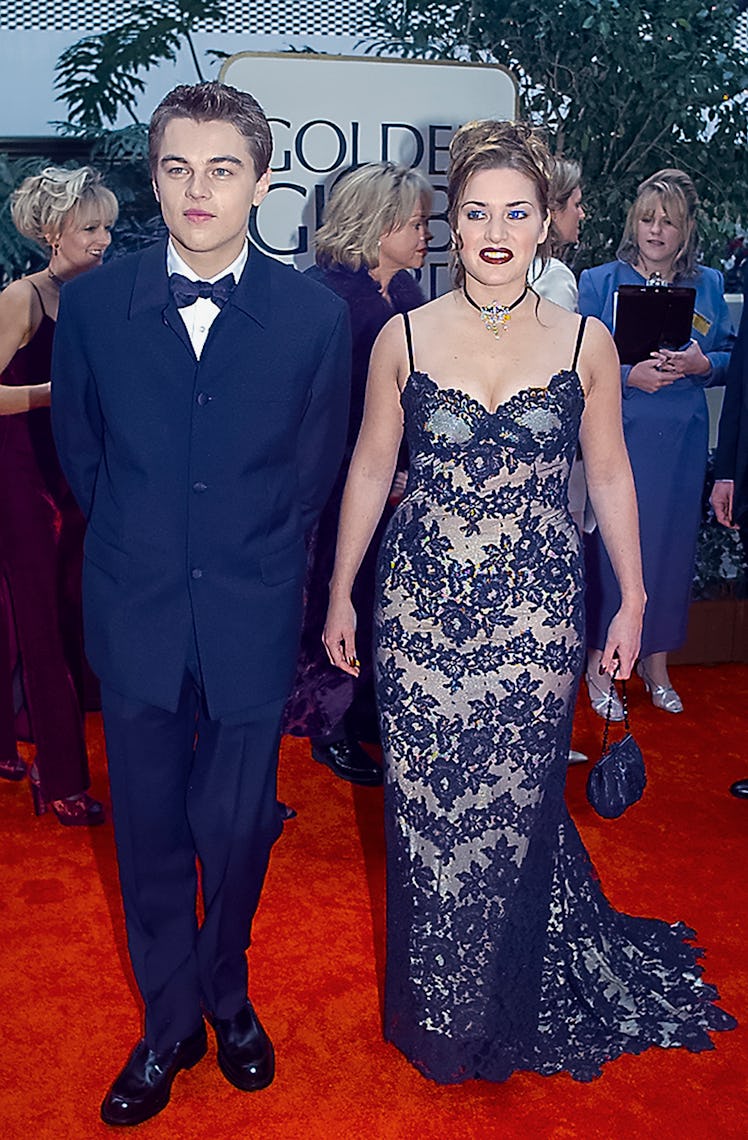 Leonardo DiCaprio and Kate Winslet arrive at the 55th Annual Golden Globes Awards Show,