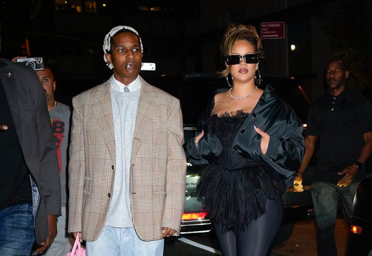 ASAP Rocky and Rihanna go to Carbone for his 34th birthday on October 04, 2023 in New York City.