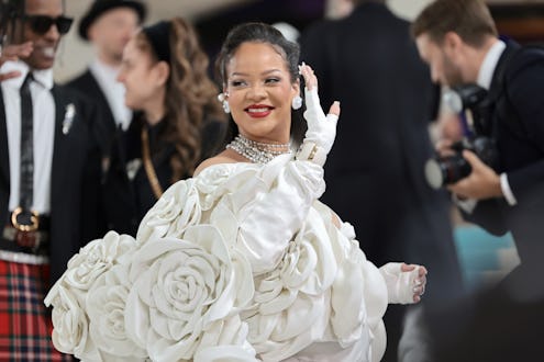 Rihanna attends The 2023 Met Gala Celebrating "Karl Lagerfeld: A Line Of Beauty" at The Metropolitan...