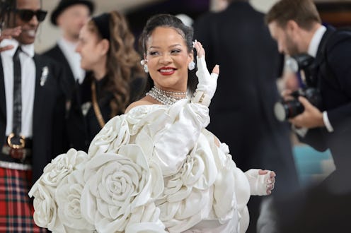 Rihanna attends The 2023 Met Gala Celebrating "Karl Lagerfeld: A Line Of Beauty" at The Metropolitan...