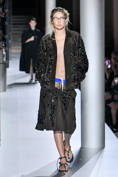 Gigi Hadid walks the runway during the Miu Miu Ready to Wear Spring/Summer 2024 fashion show.  