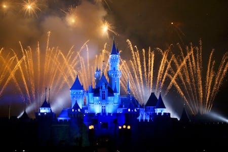 HONG KONG - SEPTEMBER 11: Fireworks explode over the Sleeping Beauty Castle at Hong Kong Disneyland...