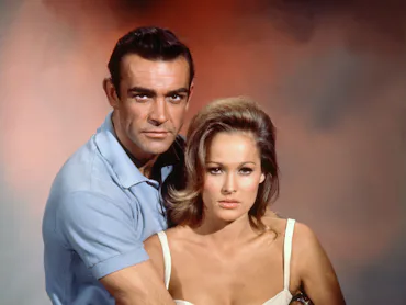 Scottish actor Sean Connery and Swiss actress Ursula Andress on the set of Dr. No, based on the nove...