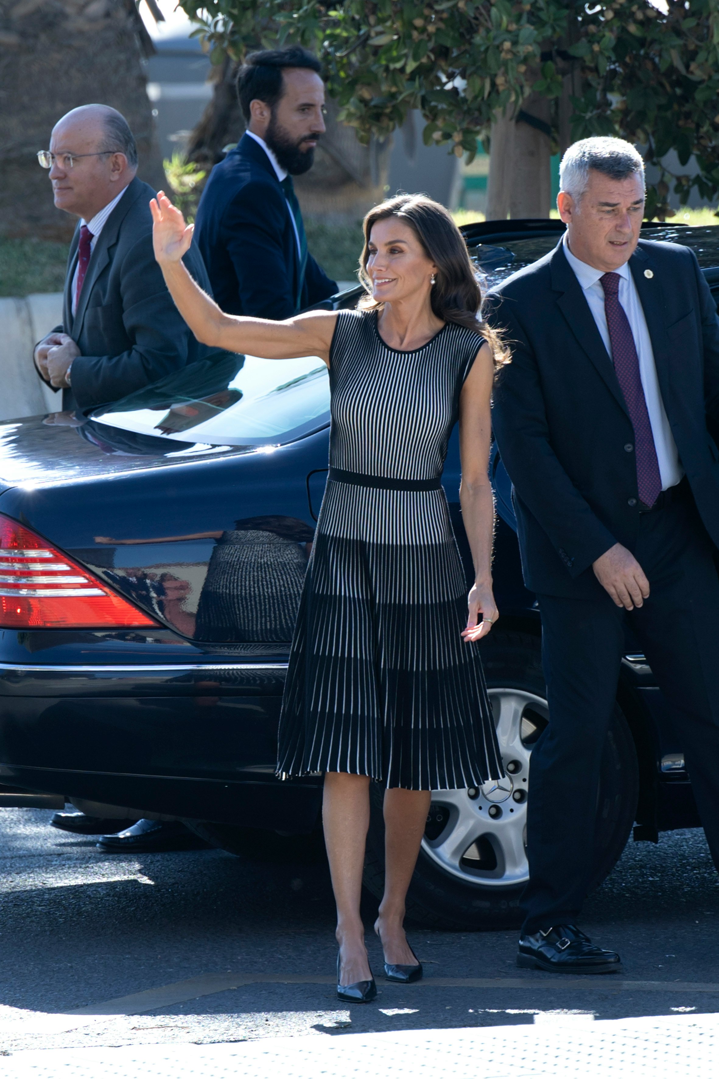 Queen Letizia Pairs Naked Heels With a Semi-Sheer Midi Dress