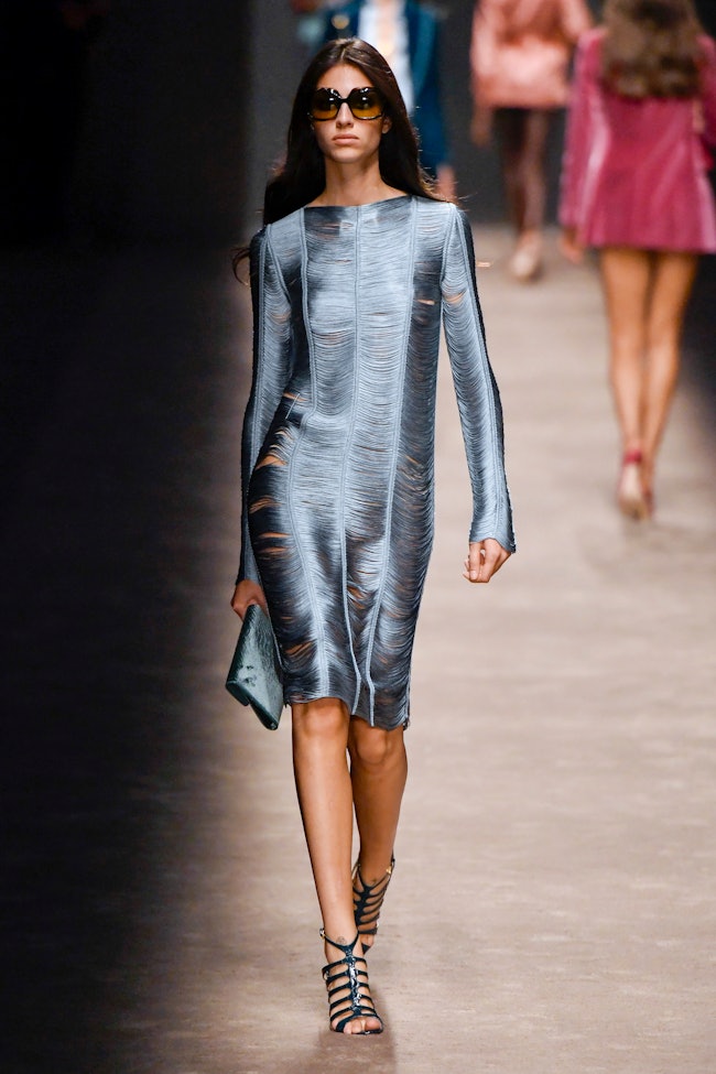 MILAN, ITALY - SEPTEMBER 21: A model walks the runway during the Tom Ford Ready to Wear Spring/Summe...