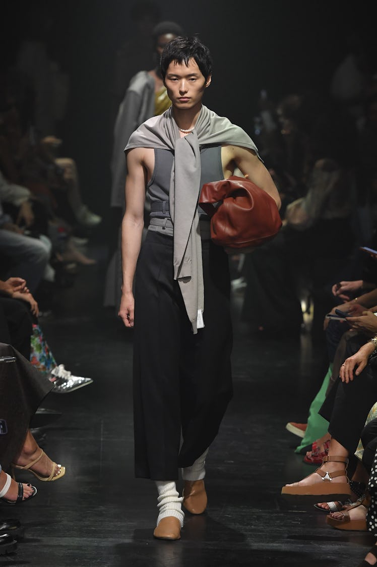 PARIS, FRANCE - OCTOBER 02: A model walks the runway during the Rokh Ready to Wear Spring/Summer 202...