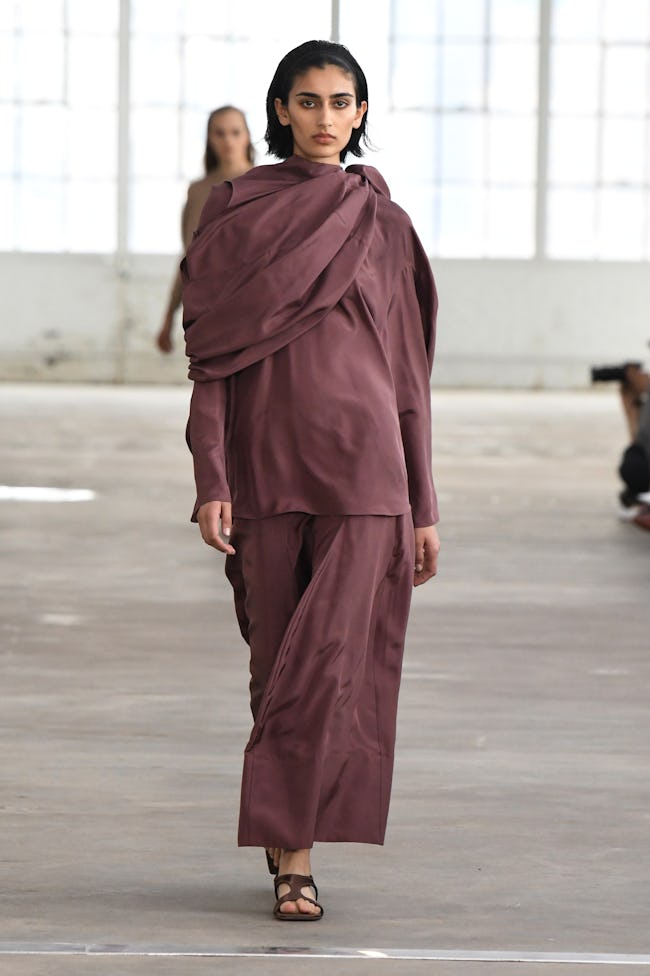 NEW YORK, NEW YORK - SEPTEMBER 09: A model walks the runway at the Tibi fashion show during New York...