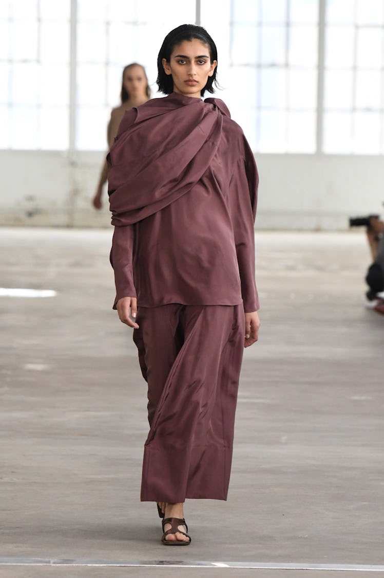 NEW YORK, NEW YORK - SEPTEMBER 09: A model walks the runway at the Tibi fashion show during New York...